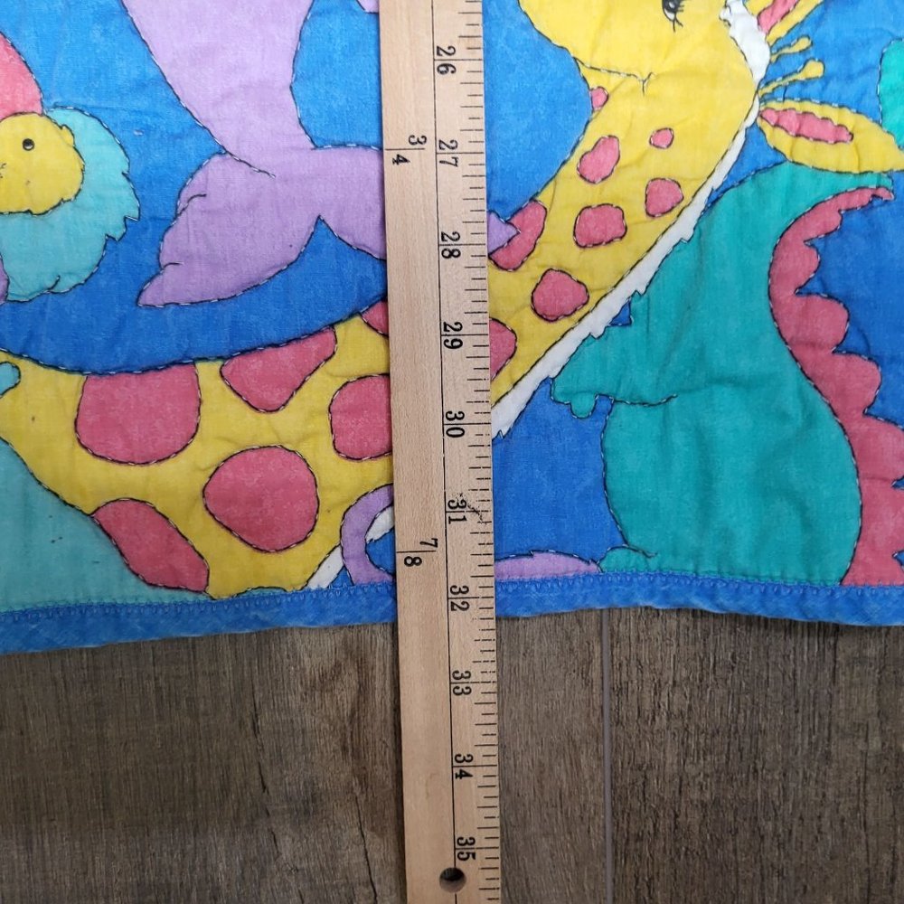VTG Childrens Baby Blanket Quilt Pastel Animals Sea Life Blue Nursery - Picture 4 of 7